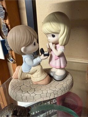 Precious Moments Boy Proposing to Girl Figurine - Pink, Blue, Cream, Tan